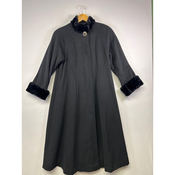 Andrea Other - Vintage Glam Andrea Womens 6 Black Wool Blend Faux Fur Trim Swing Coat 446